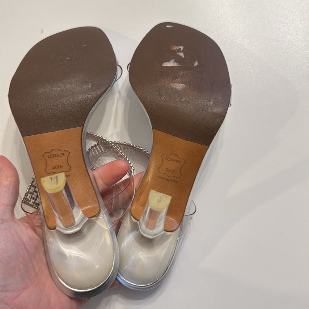 Stuart Weitzman Aleena Crystal Lucite Rhinestone Slide Heels Sandals Size 8 EUC - Picture 7 of 14